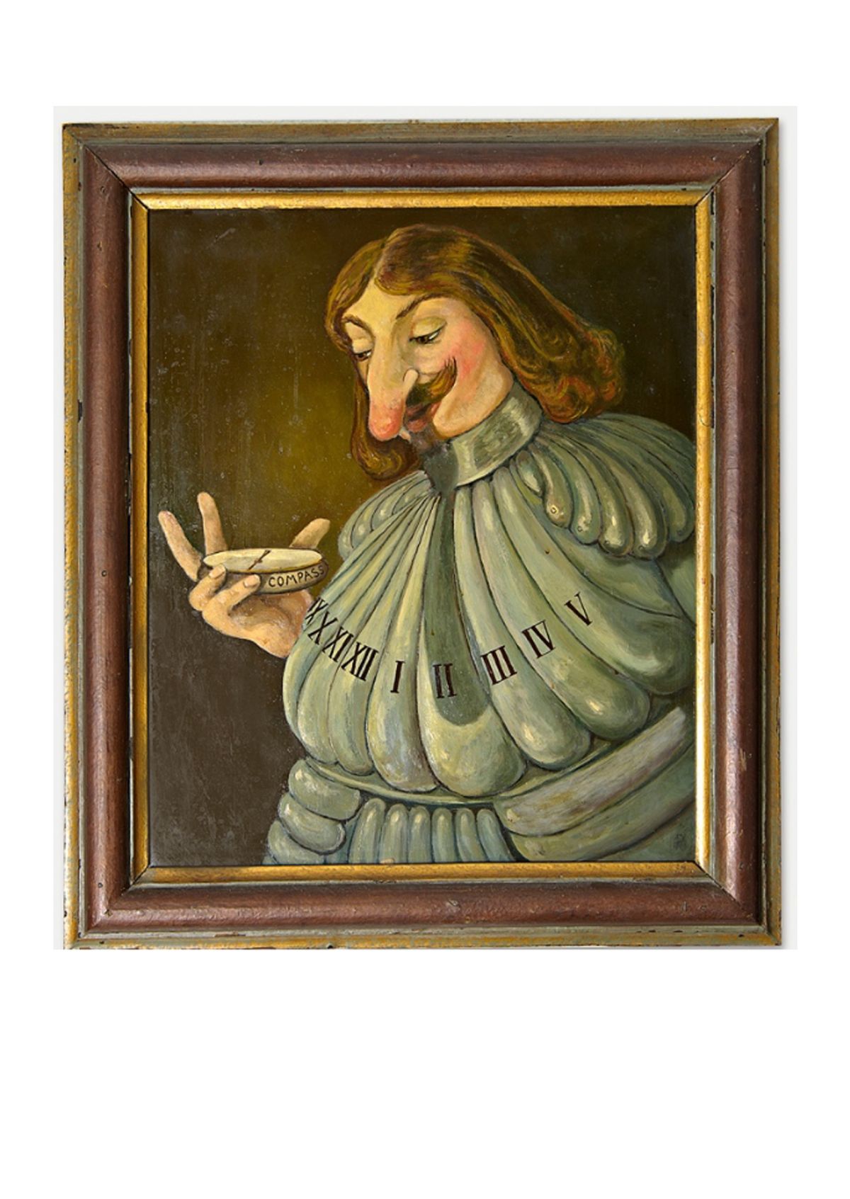 A humoristic painting of a nobleman or scientist symbolising a sun dial