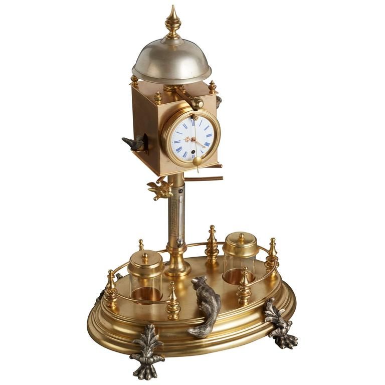 Desk inkwell with clock and ringing bell, circa 1860 - image 1