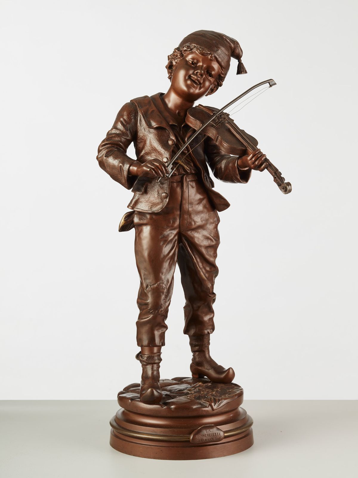 A French Bronze Sculpture of boy playing violin, signed E Carlier, circa 1880 - image 1