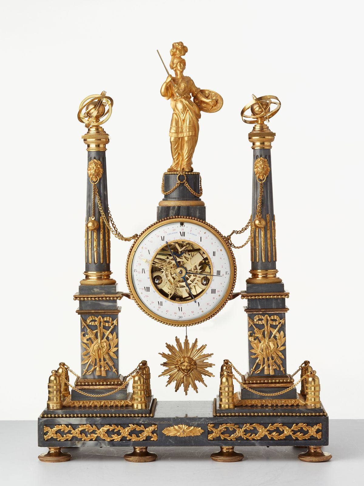 A French Louis XVI grey marble mantel clock by Cellier, circa 1770 - image 1