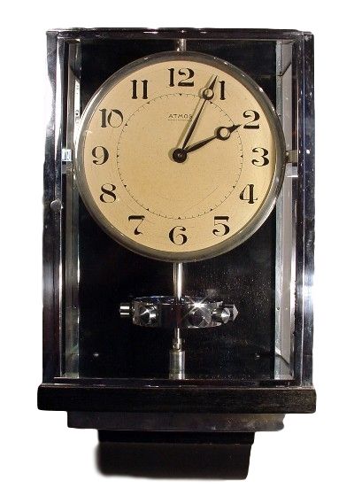 W28 Large nickel Plated Art Deco J. L. Reutter Wall Hanging Three-Glass Atmos Clock. - image 1