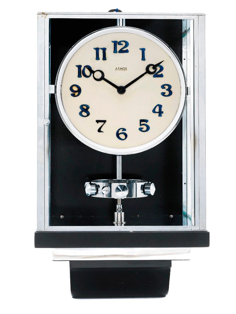 W35  Large nickel plated Art Deco J. L. Reutter Wall Hanging Three-Glass Atmos Clock. - image 1