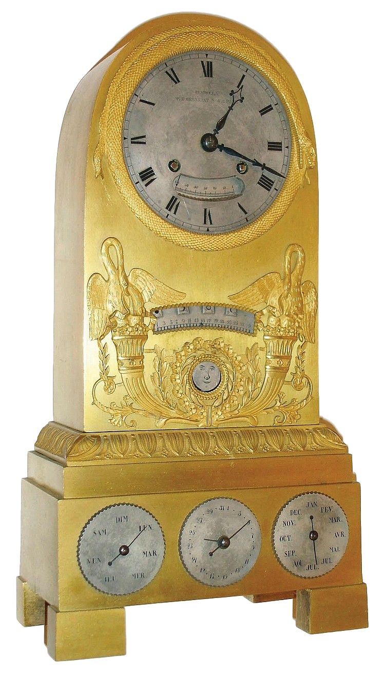 M166 Tabel/mantel clock calendar, moon  phases retrograde displays, 8 day time and strike pendule a Paris movement signed Pons on front plate - image 1