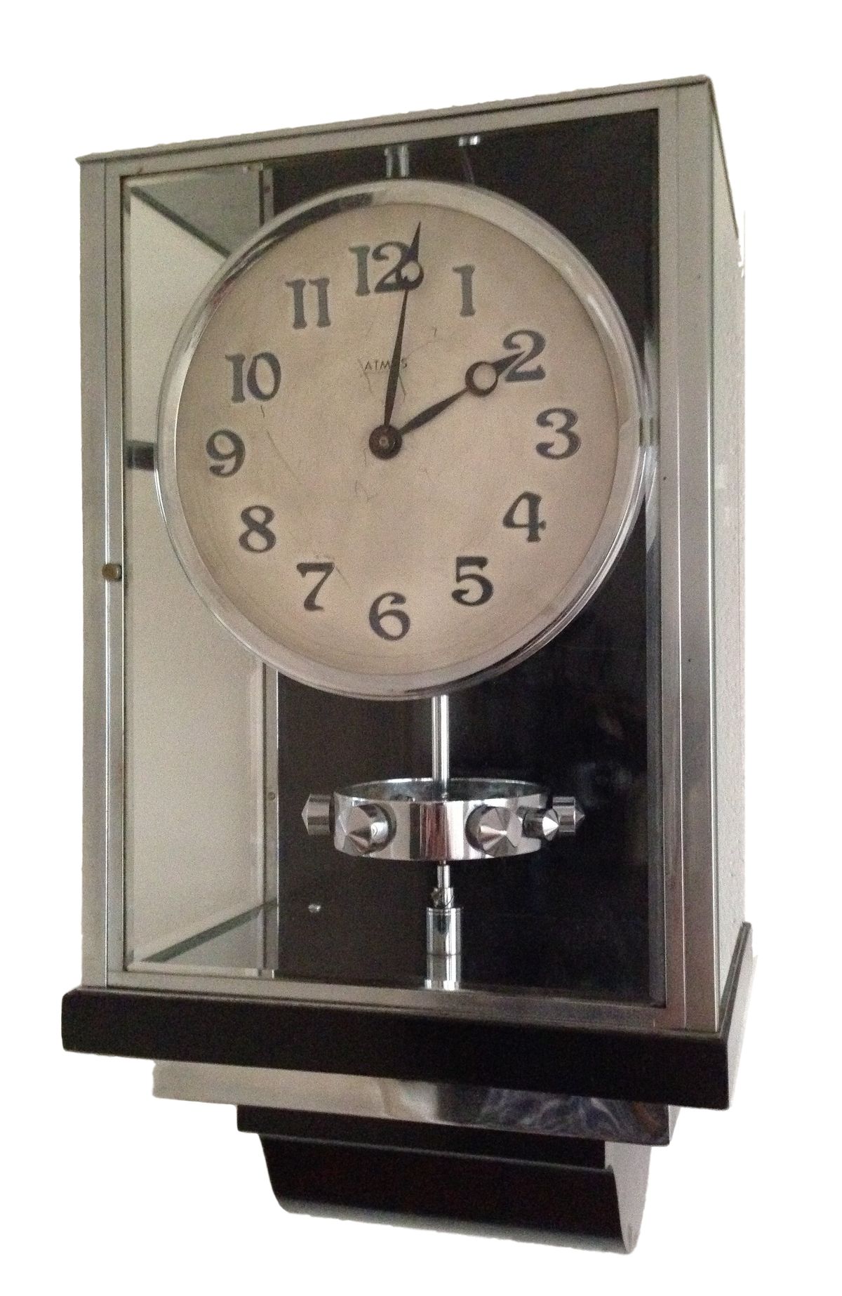 W36 Large Size Nickel Plated Art Deco J. L. Reutter Wall Hanging Three-Glass Atmos Clock. - image 1