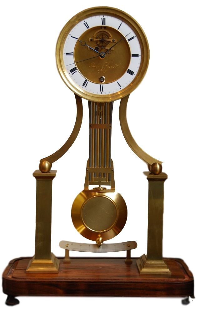 S19 Skeleton clock, special chronometer escapement with balance spring, signed and dated. - image 1