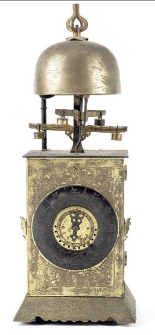 J07 A rare 18th century Japanese wall clock or 'Nicho Tenpu Yagura-dokei' with alarm and automatic change over of the twin foliot escapements - image 1
