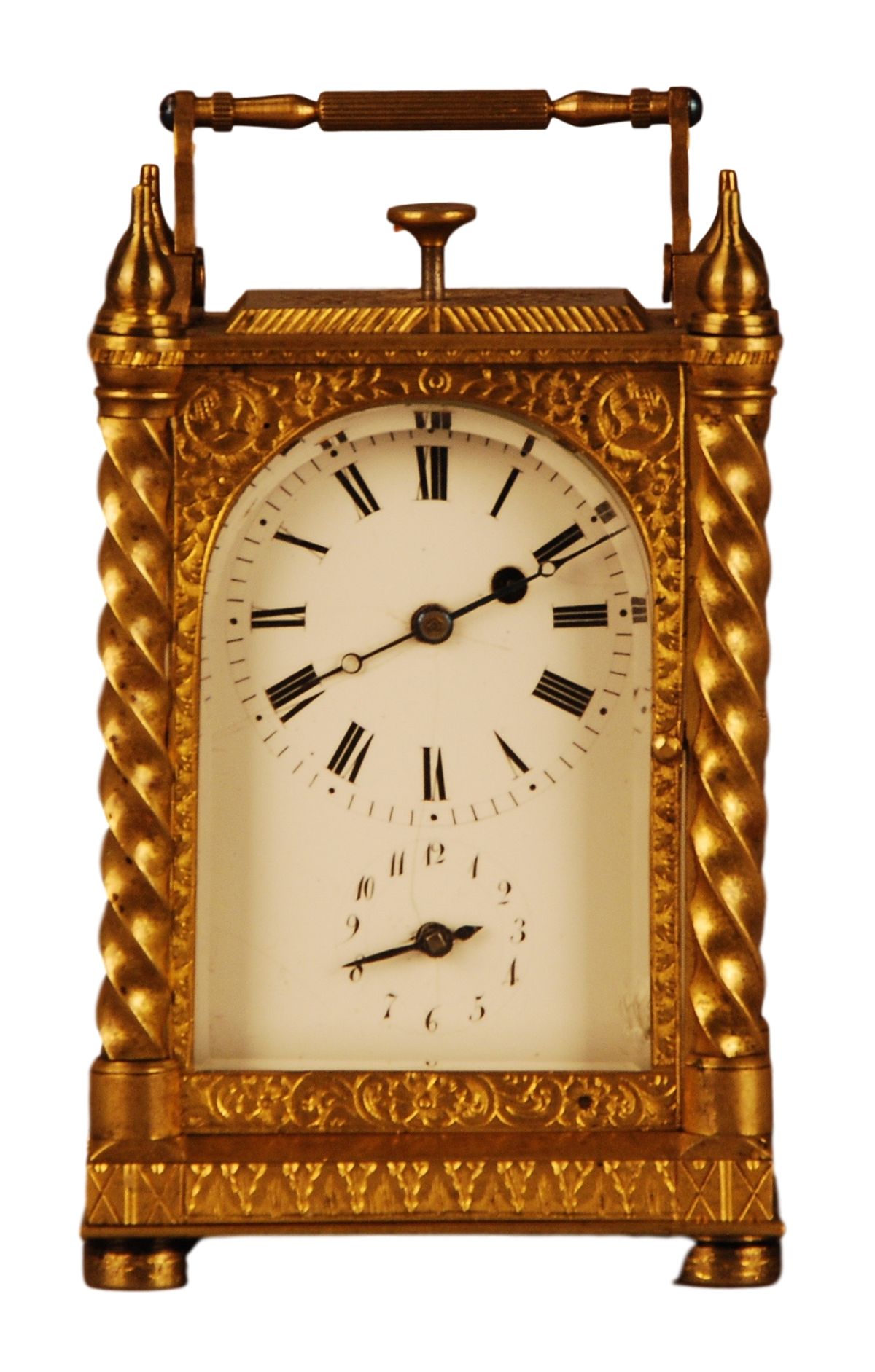 C20 Gilt bronze Pendule D'Officier with quarter repetition and alarm - image 1