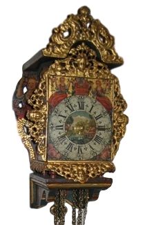 DW11 Miniature 18th century Dutch-Frisian 'stoeltjesklok schippertje' with alarm function. - afbeelding 1