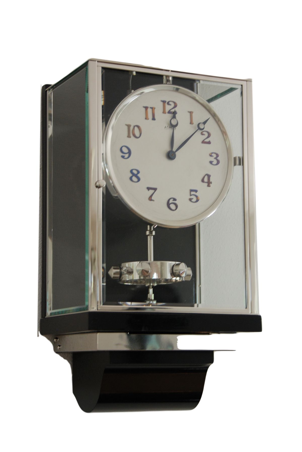 W41 Large Nickel Plated Art Deco J. L. Reutter Wall Hanging Three-Glass Atmos Clock. - image 1