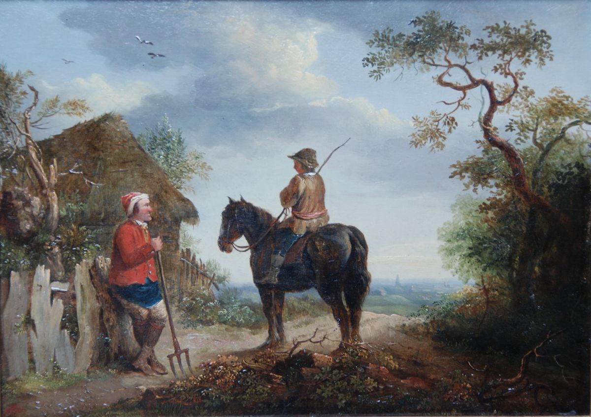 P12 Landelijke scène met boer en ruiter