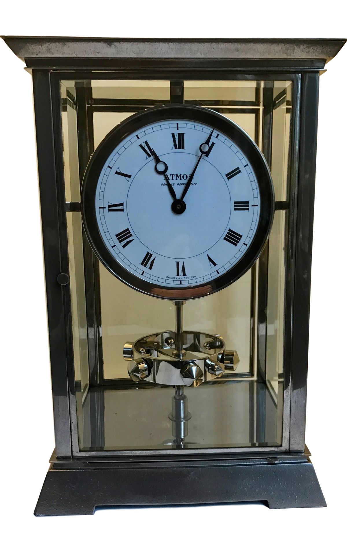 M226 Nikkelen art deco stijl J.L. Reutter Atmos vier glazen Atmos klok, hoge uitvoering - afbeelding 1