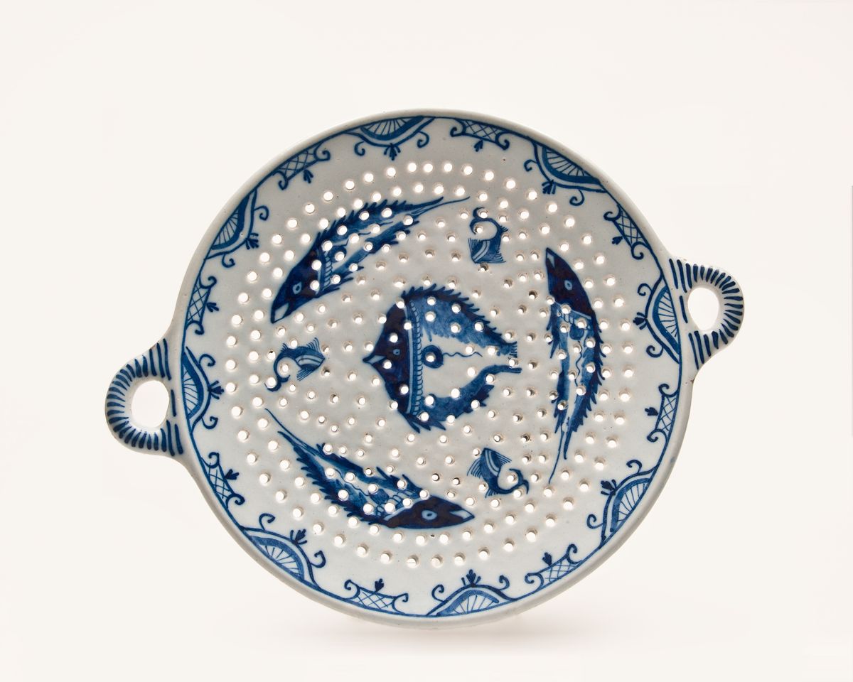 A Dutch Delft Blue and White two-handled Fish Strainer - image 1