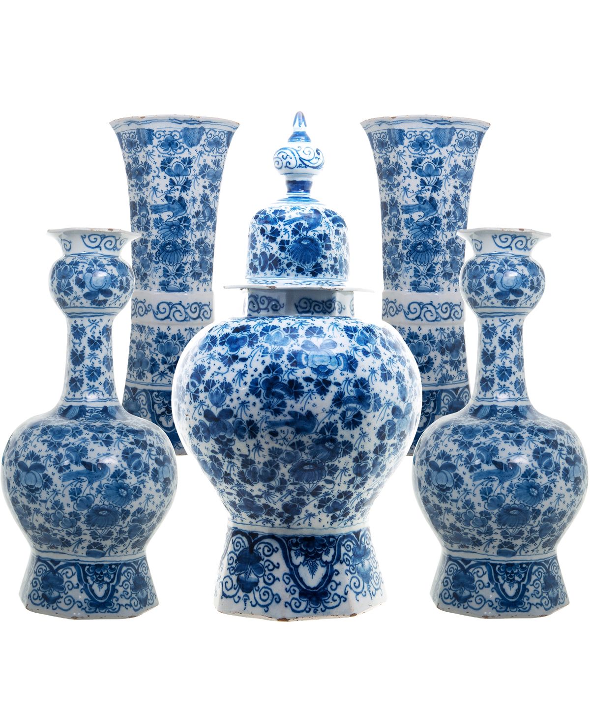A Blue and White Dutch Delft 5-Piece Garniture - image 1