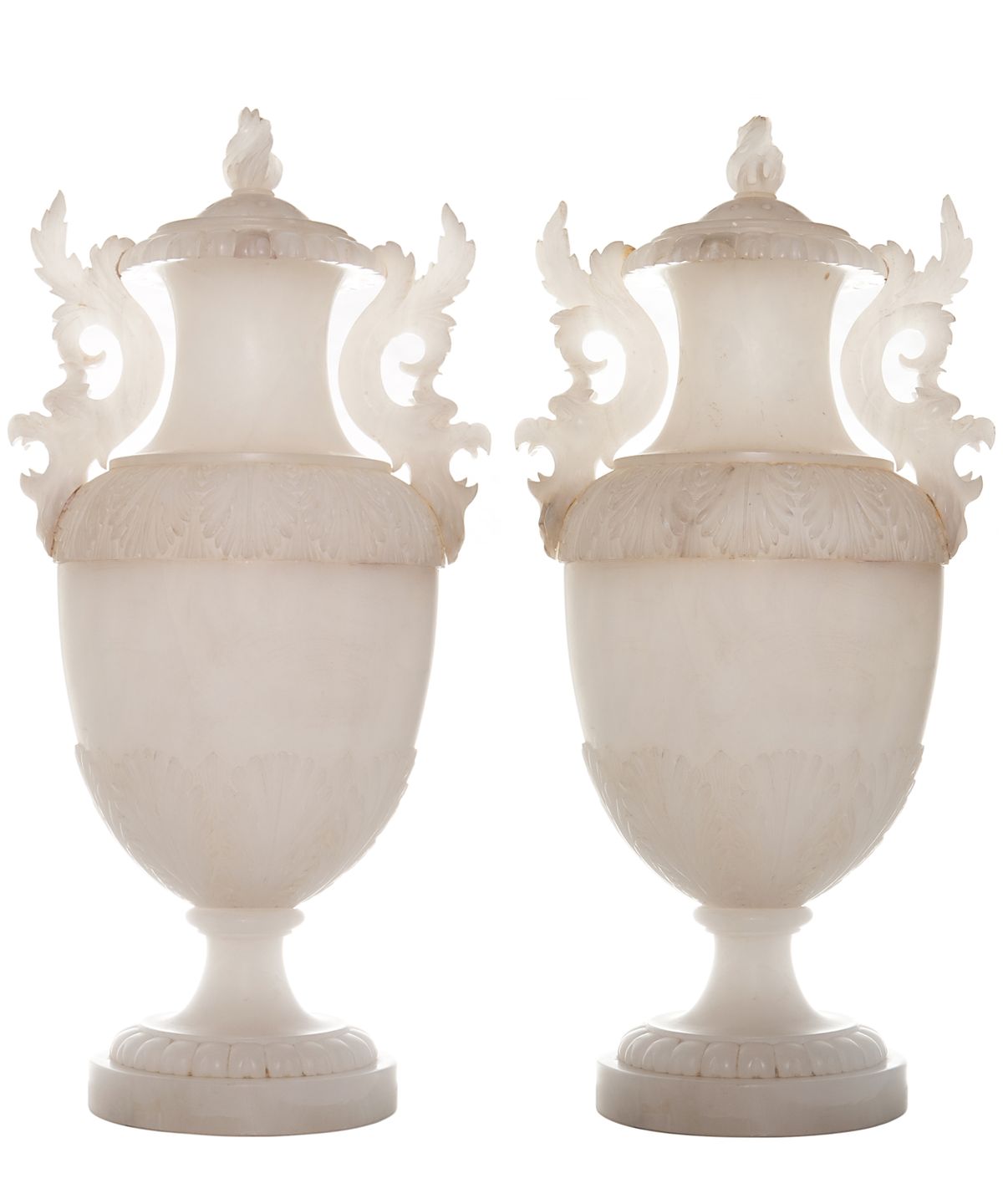 XIX Century Pair of Large Italian Alabaster Covered Urns - image 1