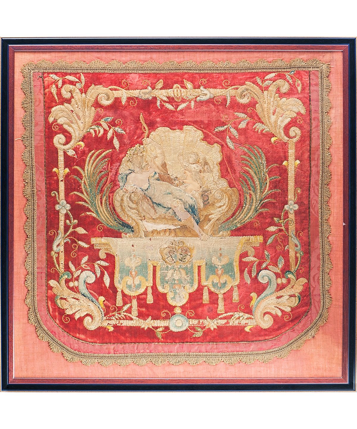 Louis XIV Embroidery Panel with Venus and Amor and Two Coat-of-Arms