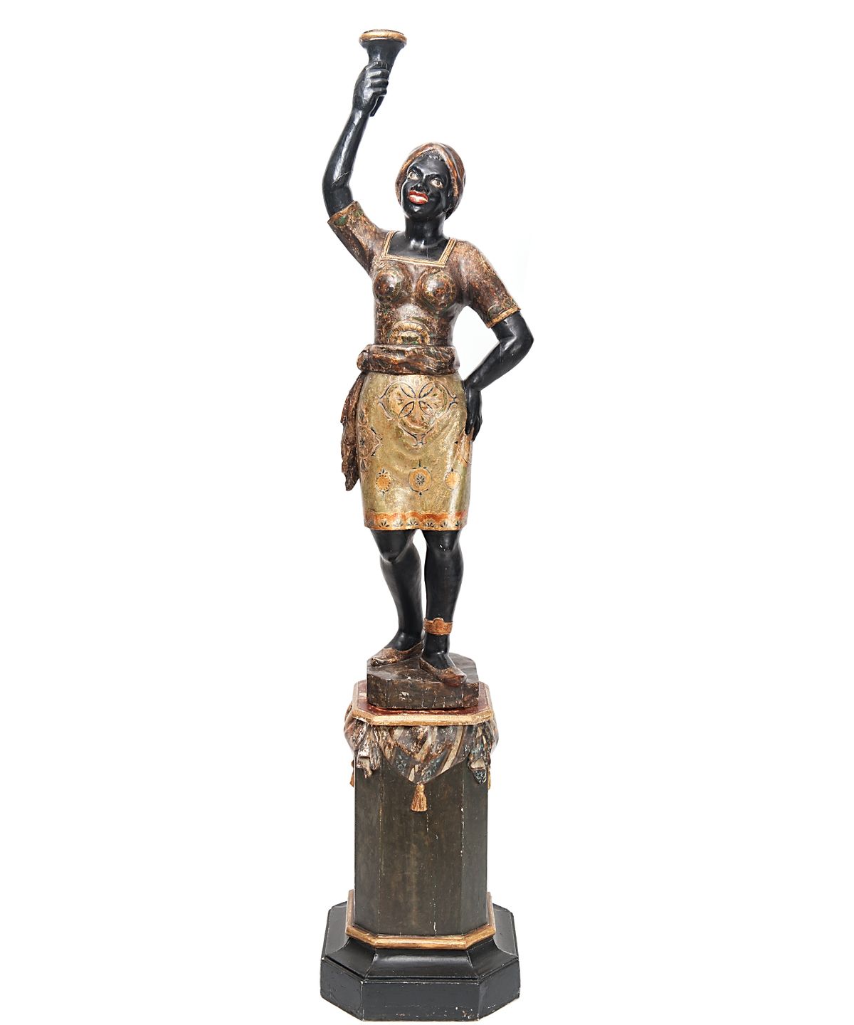 Carved Venetian Painted Female Blackamoor Torchere, on Stand - image 1