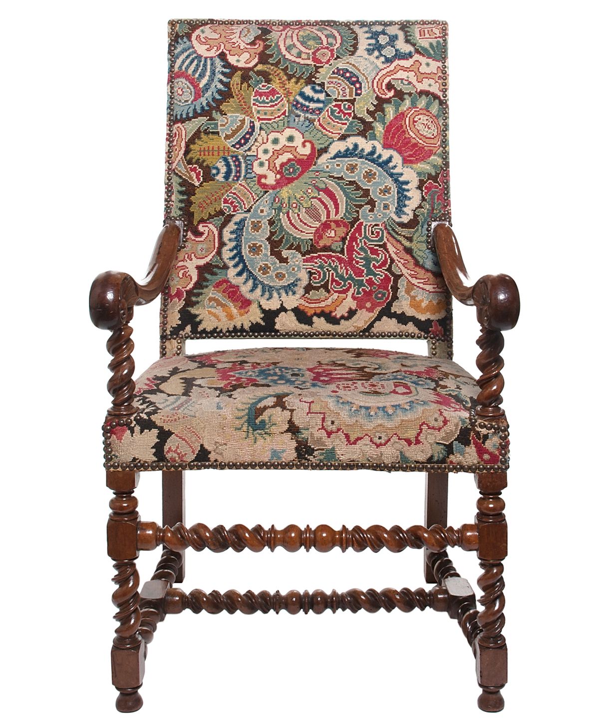 A Good Walnut Needlepoint Louis XIV Arm Chair - afbeelding 1