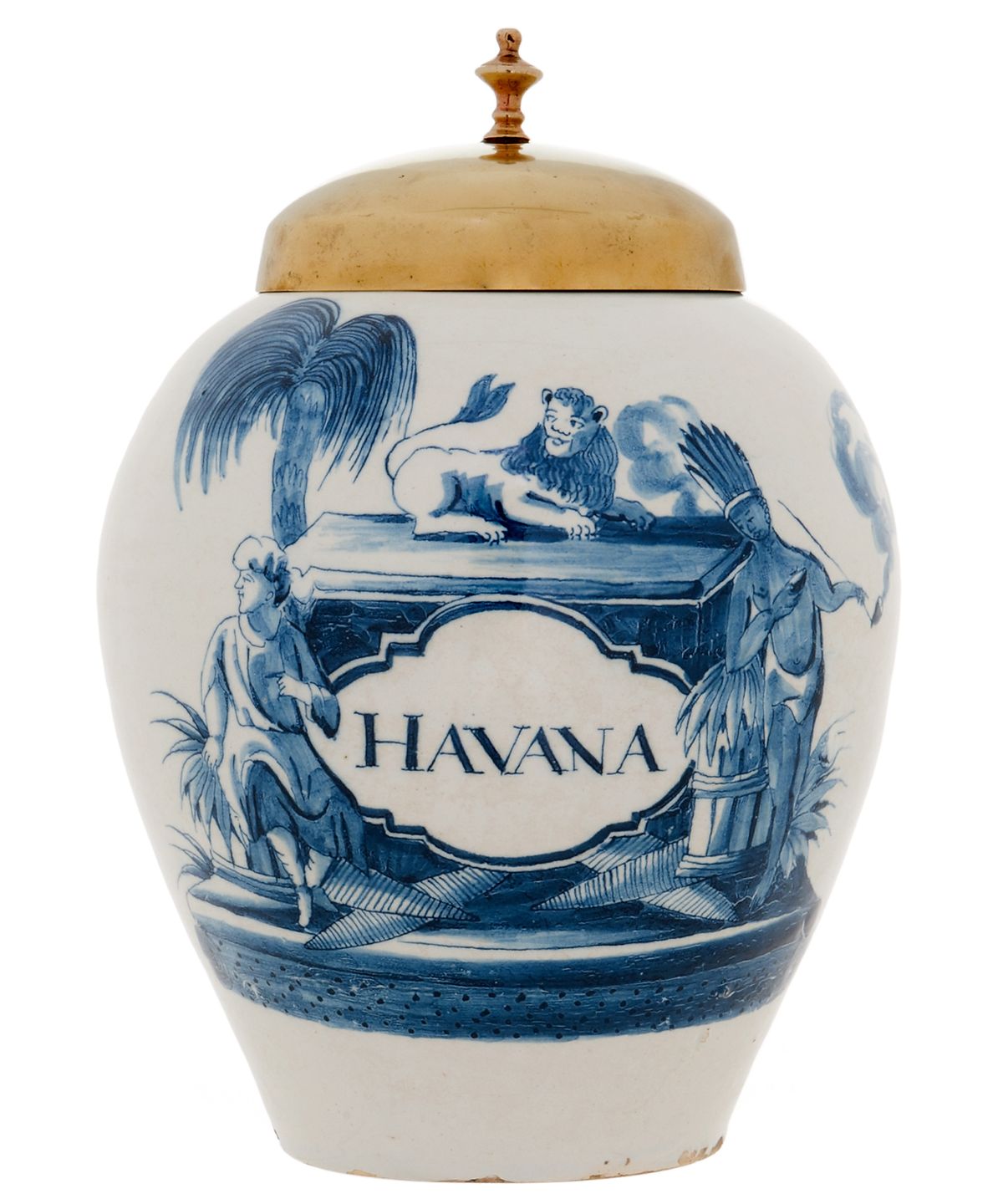 Een Blauw-Witte Tabakspot in Delfts Aardewerk 'Havana' - afbeelding 1