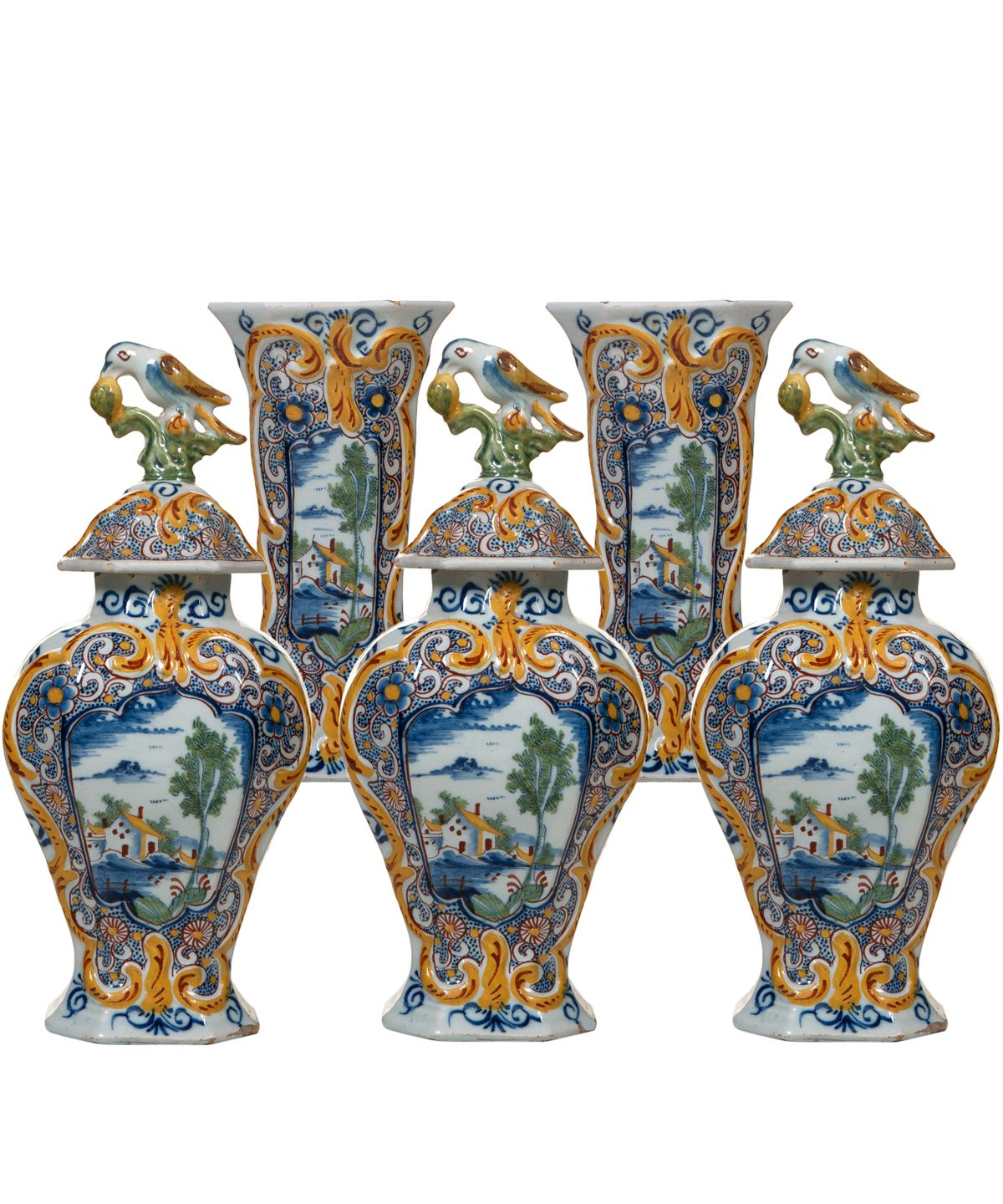 A Polychrome 5-Piece Dutch Delft Garniture - afbeelding 1