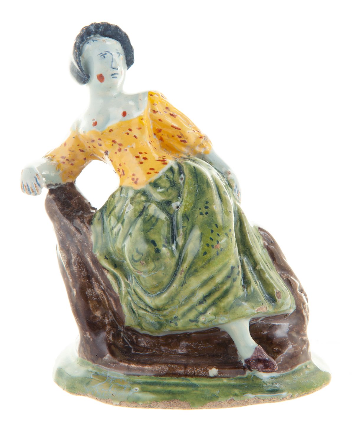 Polychroom Delfts Aardewerk Figuur van een Zittende Dame - afbeelding 1