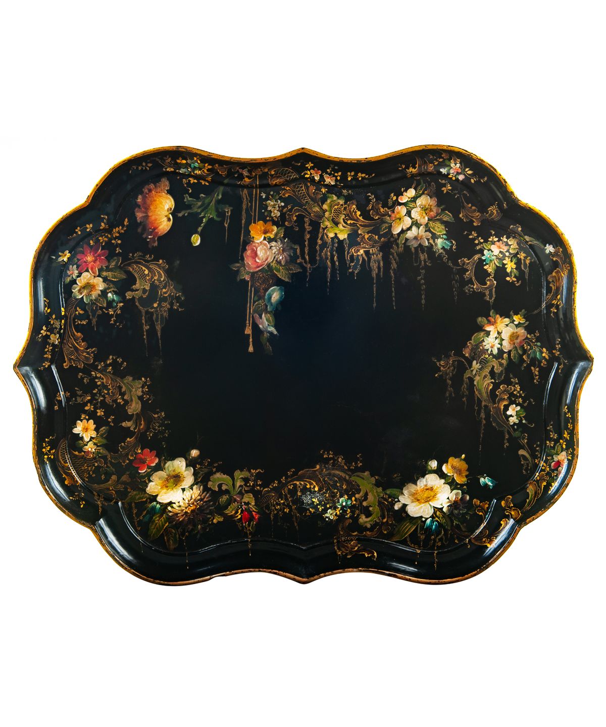 19th Century Papier Mâché Scalloped Tray Table on Faux Bamboo Base -  B. Walton & Co. - afbeelding 1