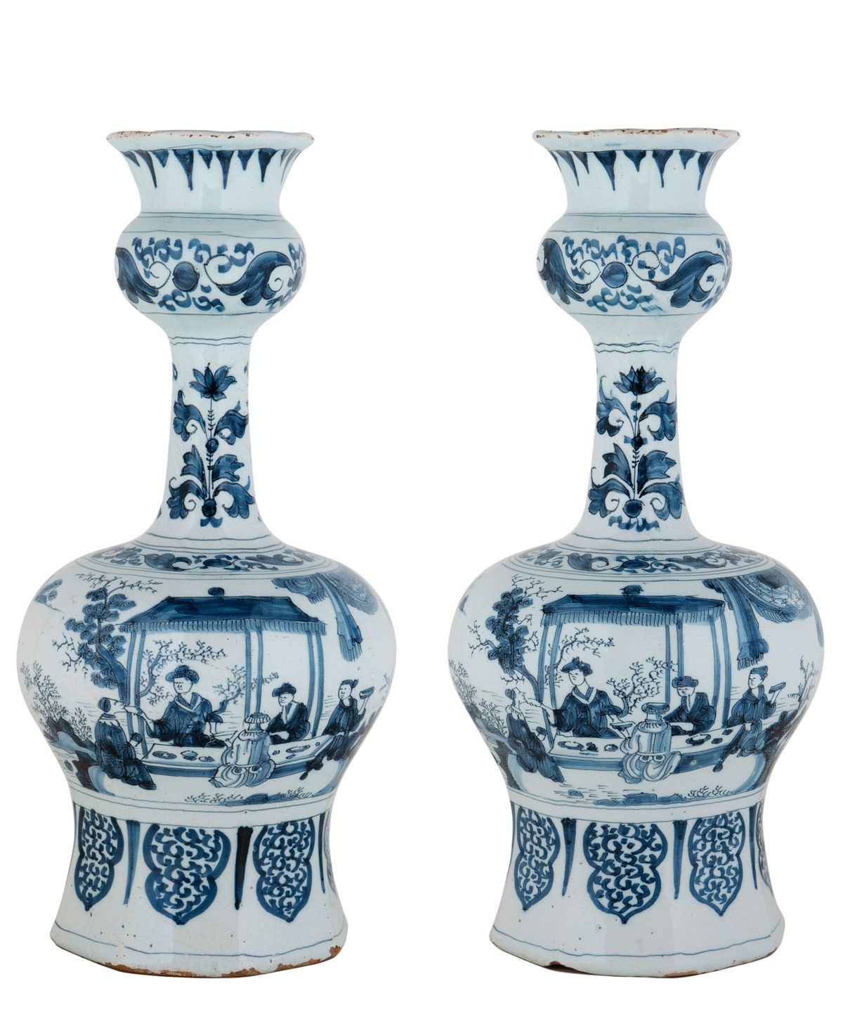 A Pair Blue and White Dutch Delft 'Knobbelvases' - image 1