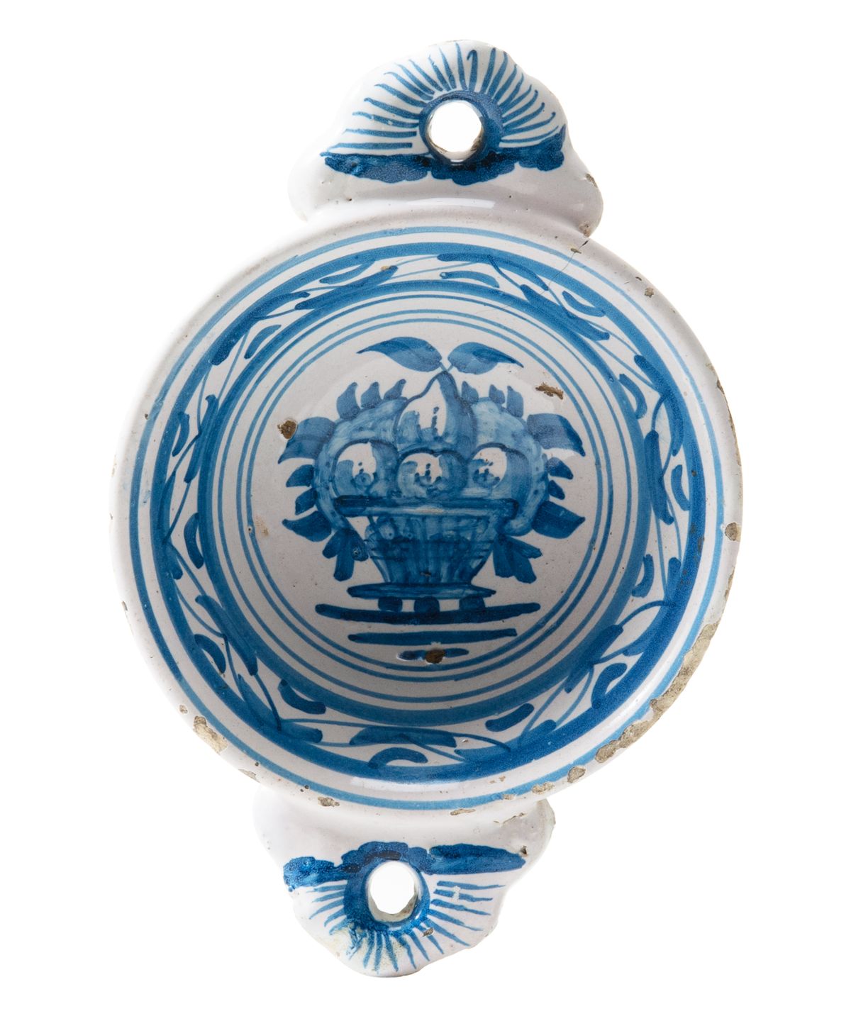 Friese Majolica Blue and White Porridge Bowl with Handles - image 1