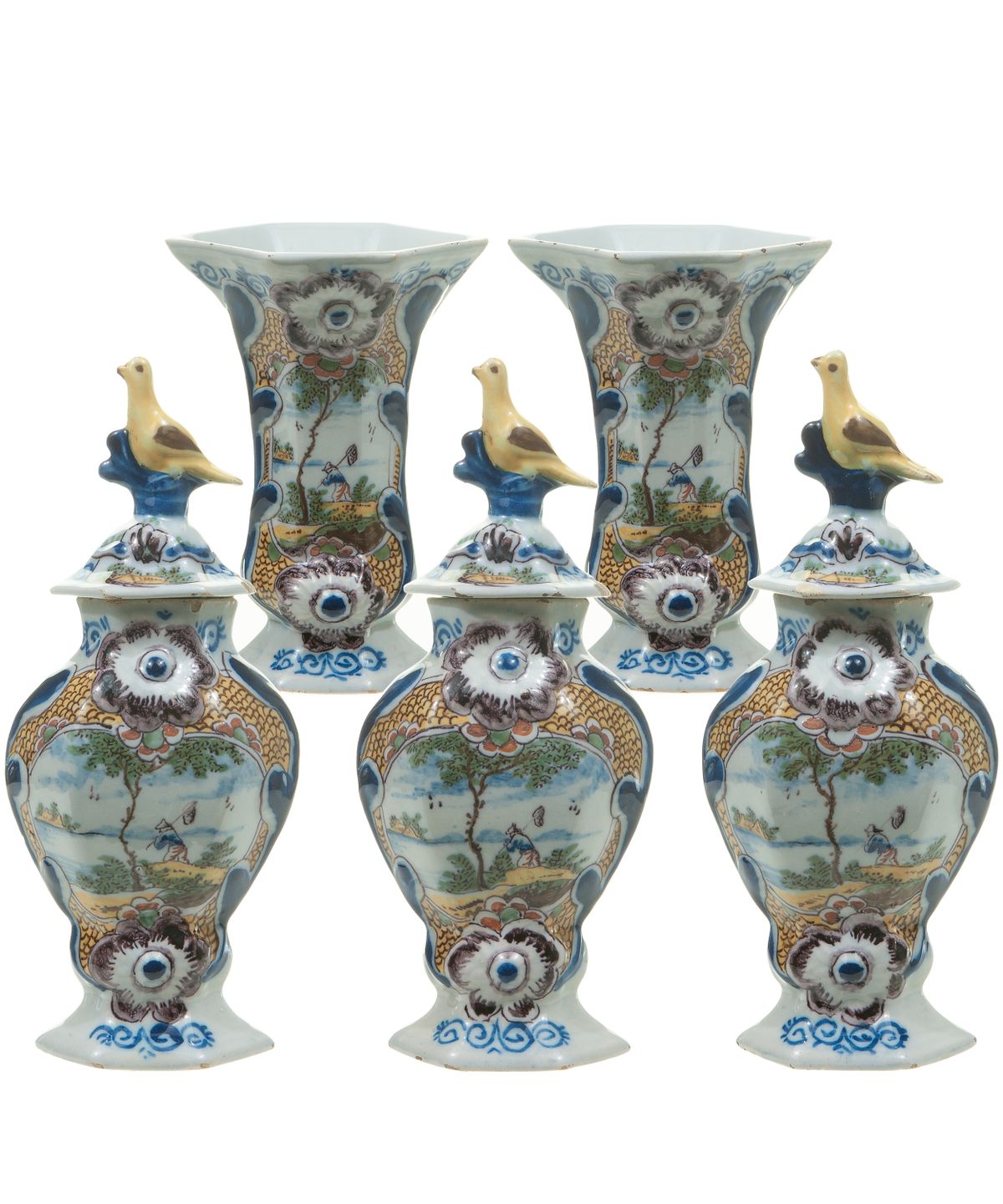 5-Piece Polychrome Small Dutch Delft Garniture - image 1