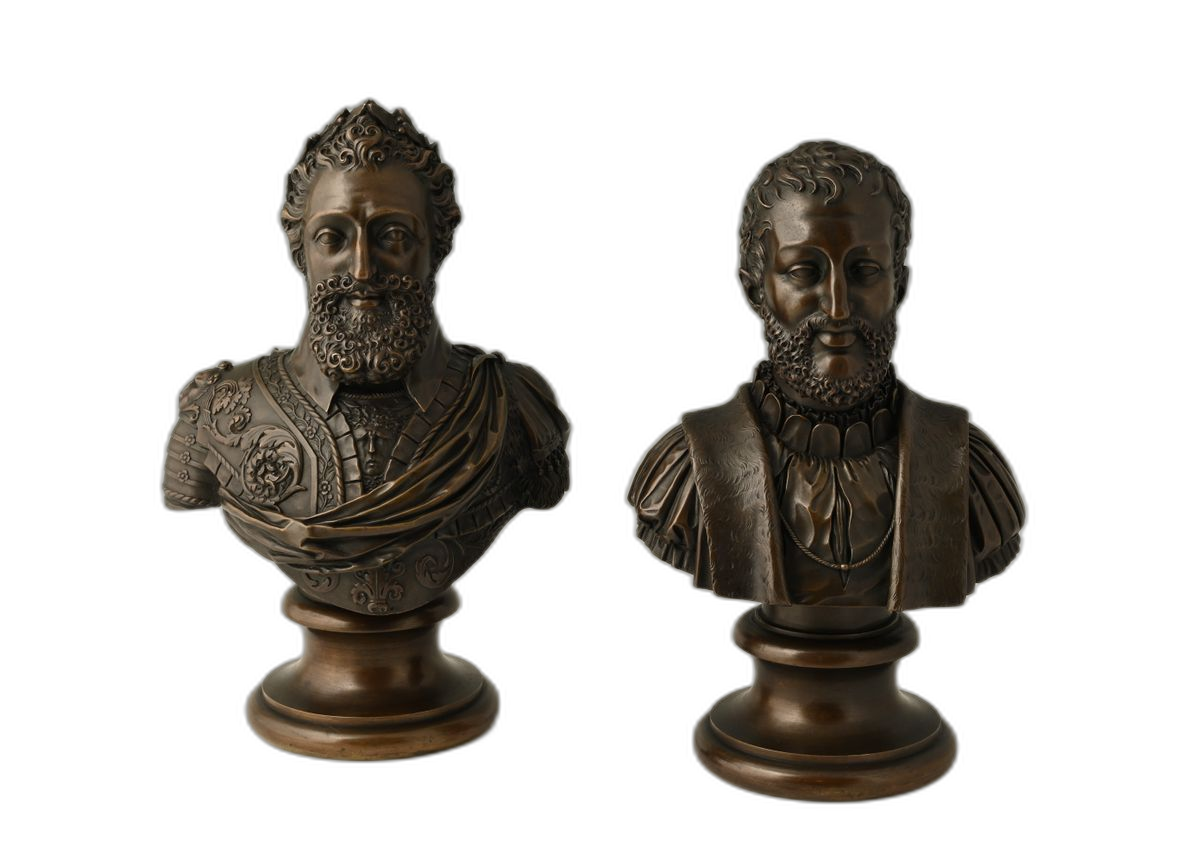A pair of bronze busts