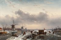 Dutch winterlanschap with three windmills and a koek-and-zopie - image 1