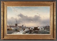 Dutch winterlanschap with three windmills and a koek-and-zopie - image 2