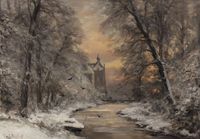 LOUIS APOL (1850-1936) – WINTER FOREST SCENE WITH DE CANNENBURCH CASTLE IN VAASSEN - image 1