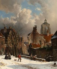 ADRIANUS EVERSEN (1818-1897) – A SNOWY DUTCH STREET SCENE - image 1