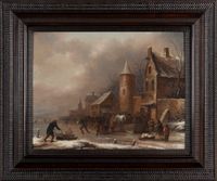 Peasants skating on a frozen river - image 2