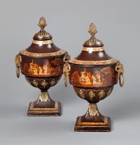A pair of Dutch Empire tole chestnut urns - image 1