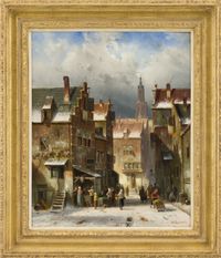 Dutch village view in winter with many figures - afbeelding 2