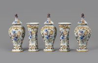 A Dutch Delft polychrome five-piece vase garniture decorated with Dutch tulips - image 1