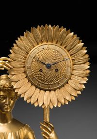 Mantel clock, Clytia & sunflower, gilt bronze attributed to C. Galle, Paris c. 1810  - image 4
