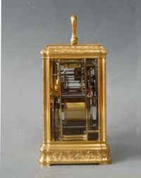 Een mooie gorge case  Franse reiswekker, Drocourt, 8 daags, kalender en wekker, gedateerd 1868. - afbeelding 5