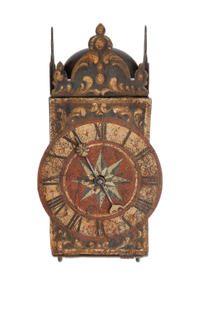 Renaissance Eisenuhr, polychrome Renaissance Eisenwanduhr mit Waage. Um 1650, Süddeutschland. - image 2