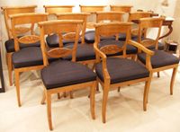 Grote set van 12 iepenhouten Empire eetkamerstoelen - afbeelding 1