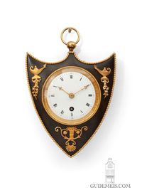 Een zeldzaam en klein Frans Empire bronzen cartelklokje, circa 1810. - afbeelding 3