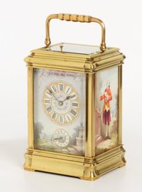 A French porcelain mounted gilt brass carriage alarm clock,circa 1880 - image 5