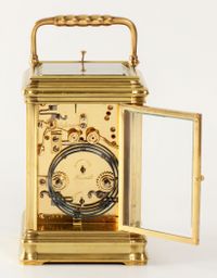 A French porcelain mounted gilt brass carriage alarm clock,circa 1880 - image 8