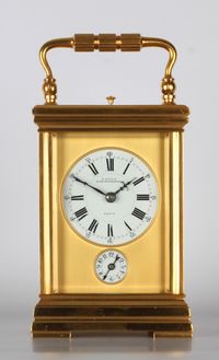A fine French gilt brass Corniche carriage clock with quarter repeat and alarm, Ecalle, circa 1880 - image 1