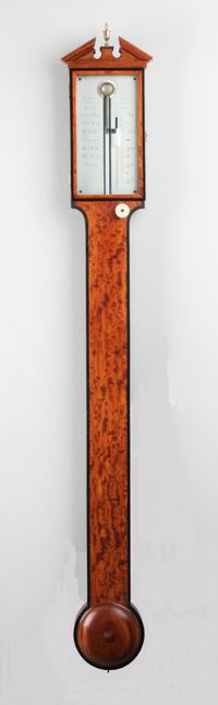 Een Engelse satijnhouten stickbarometer, James Long Royal Exchange, circa 1780 - afbeelding 4