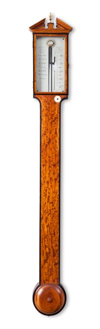Een Engelse satijnhouten stickbarometer, James Long Royal Exchange, circa 1780 - afbeelding 1