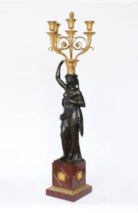 Een groot paar Franse Louis XVI bronzen kandelaars, François Remond, circa 1800 - afbeelding 4