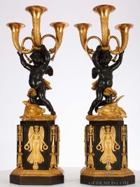 An important pair French Empire ormolu and bronze sculptural candelabra, circa 1800 - image 1