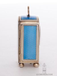 Een miniatuur Zwitsers Art Deco guilloche emaillen reisklokje, circa 18920 - afbeelding 3